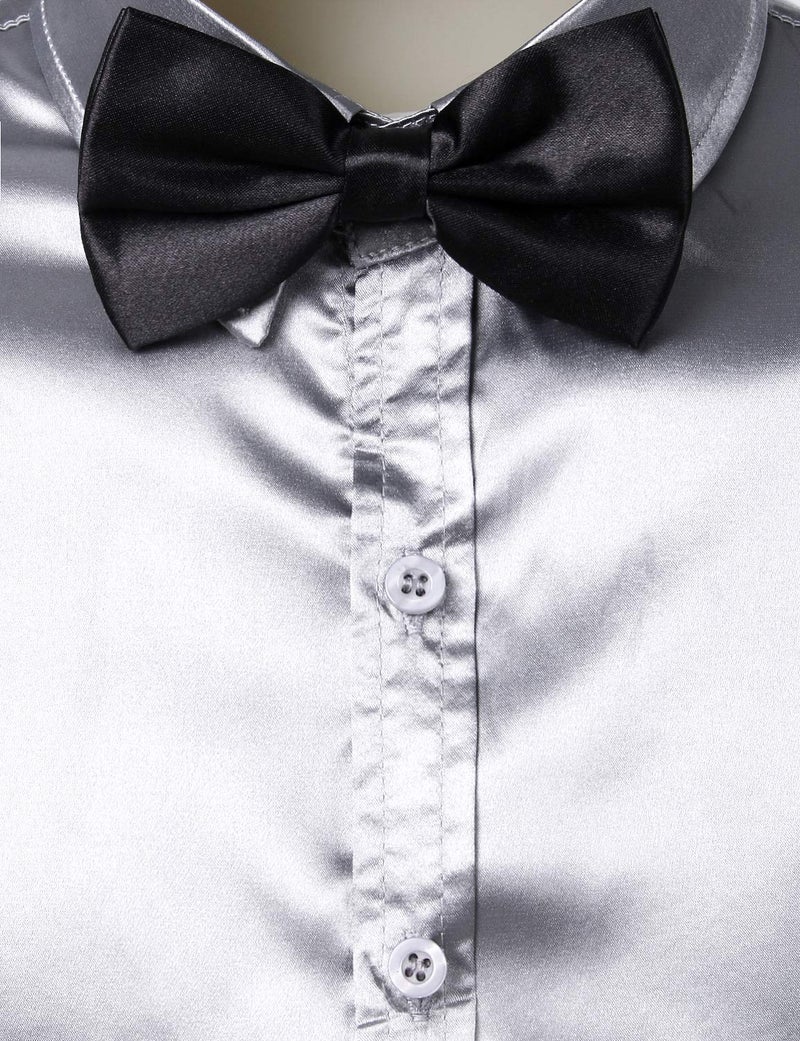 ZEROYAA Men's Luxury Shiny Silk Like Satin Button Up Dress Shirts ZLCL14-Silver Medium - Image 4